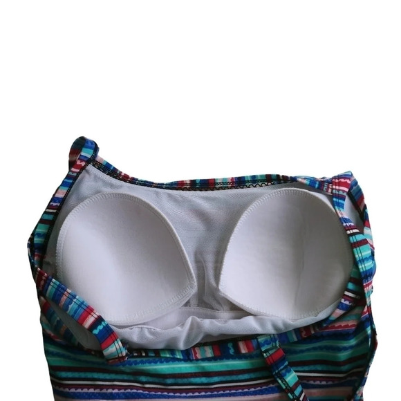 Krista Swim/Bathing Suit Top Tankini, Multi Colored Stripes M - Picture 9 of 10